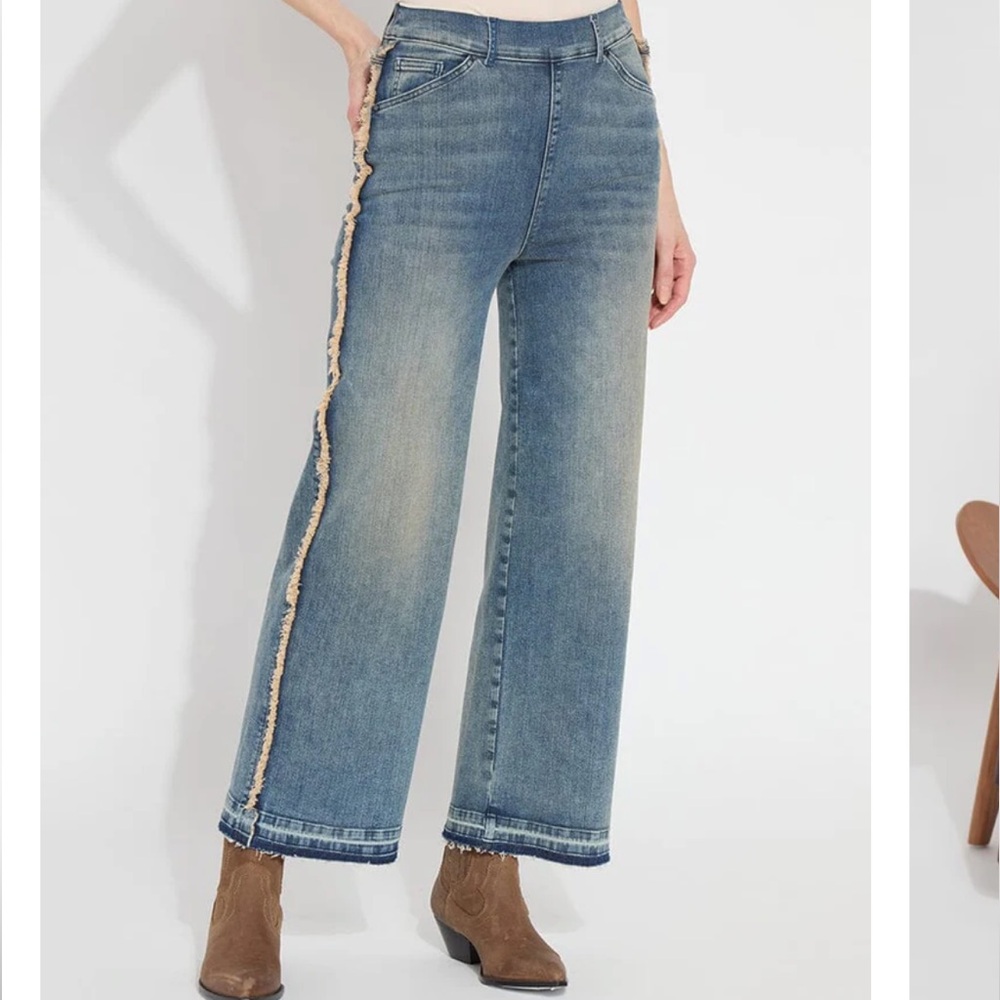 Lysse Blue Wide Leg Jeans with Fringe Accent